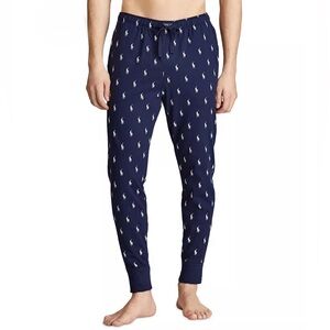 Polo Ralph Lauren Pony Print Pajama Jogger Pants Navy Blue White Logo Pattern L